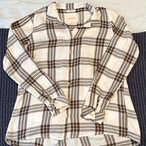 Thread & Supply Cream and Brown Checkered Button Down Shirt
